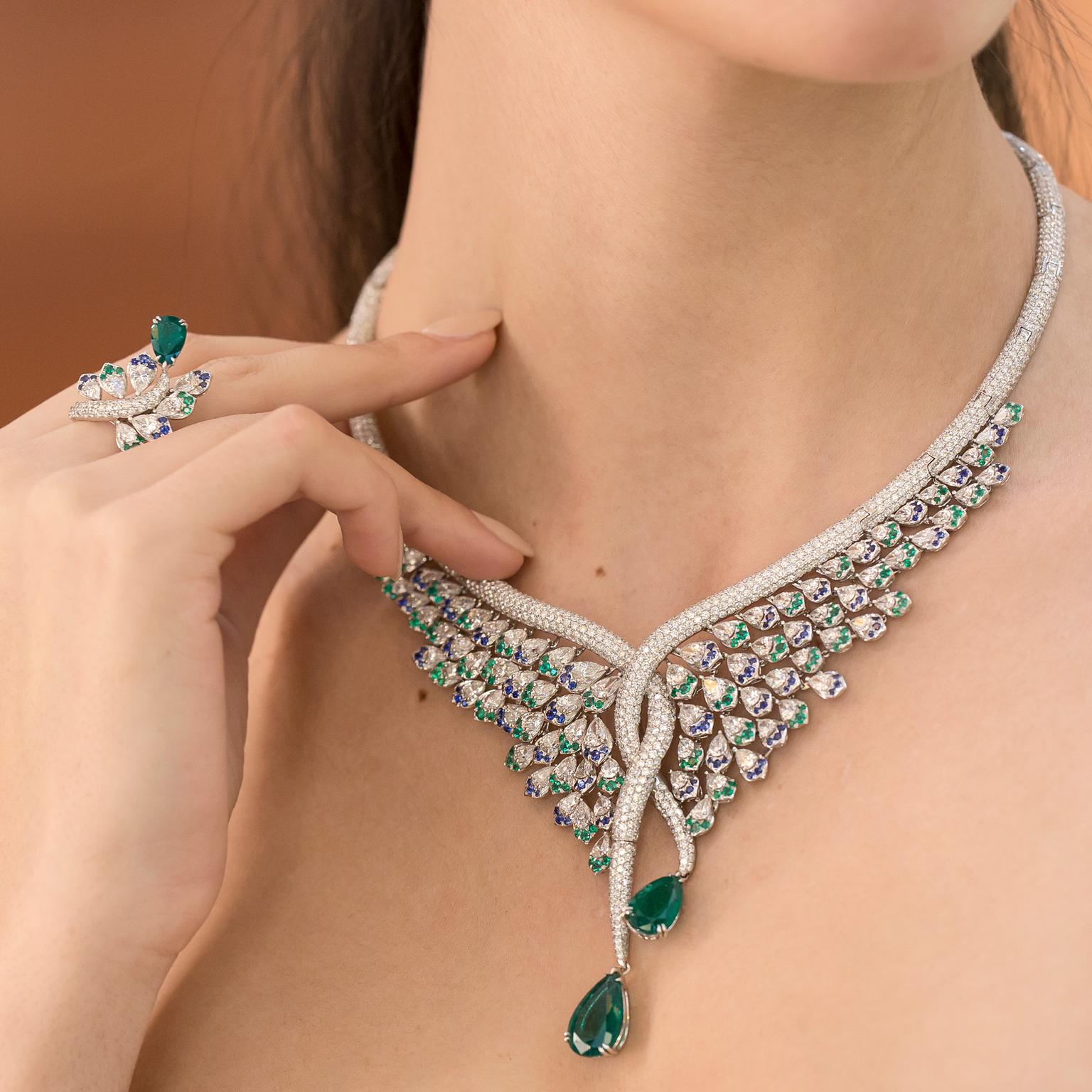 Avakian Emerald sapphire and diamond set
