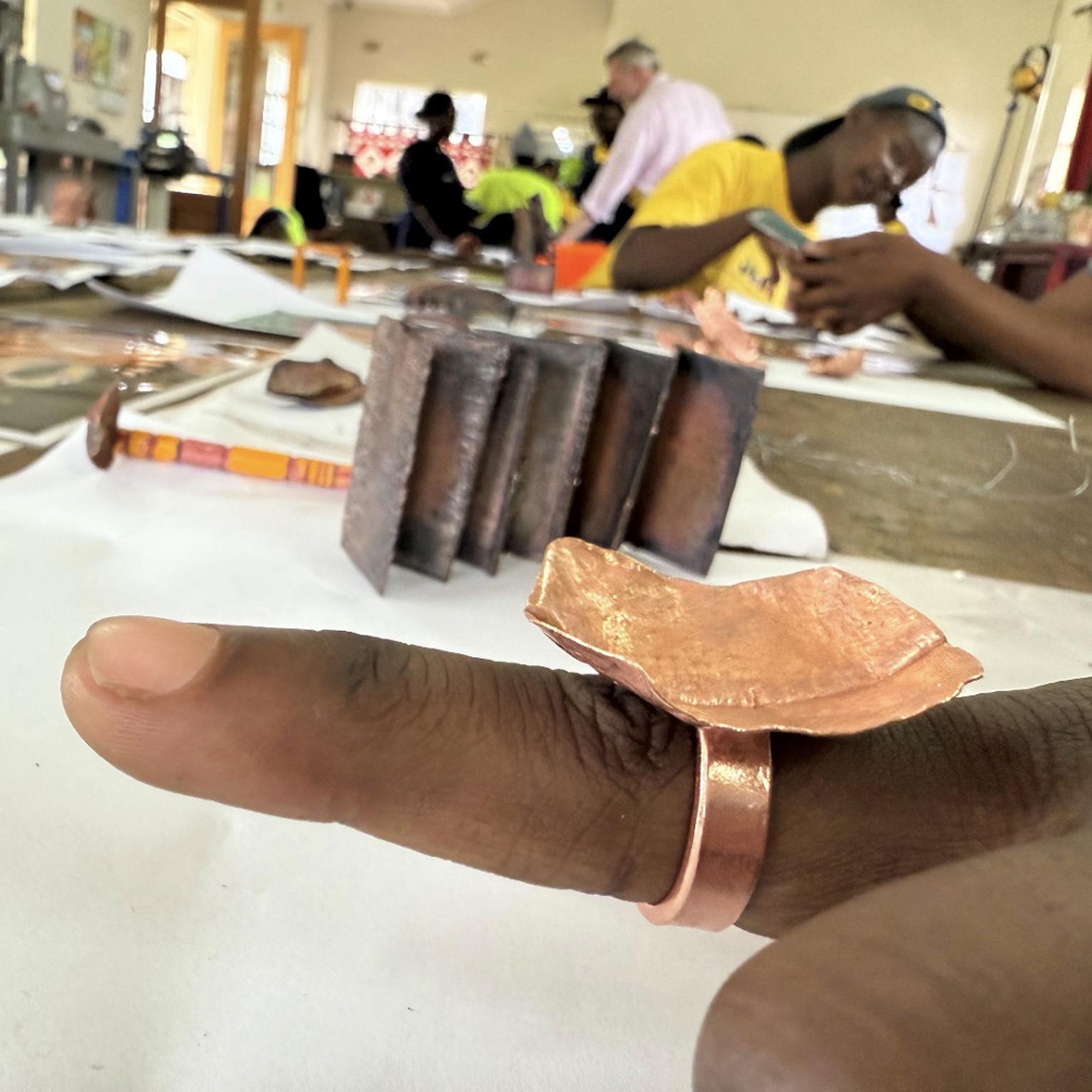 A ring made by a student of Nsanshi Art, jewellery school