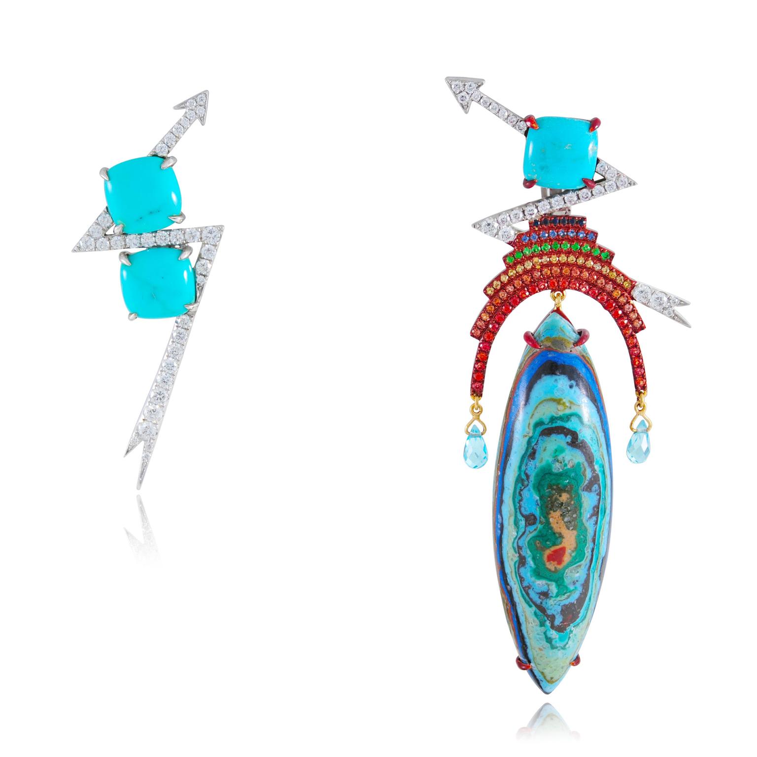 Lydia Courteille sapphire and tsavorite Thunder earrings