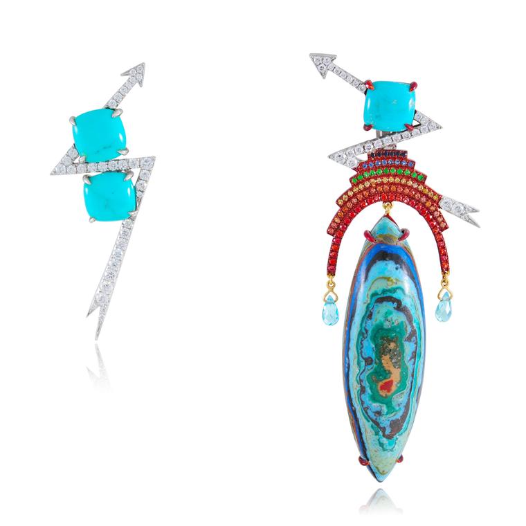 Lydia Courteille sapphire and tsavorite Thunder earrings