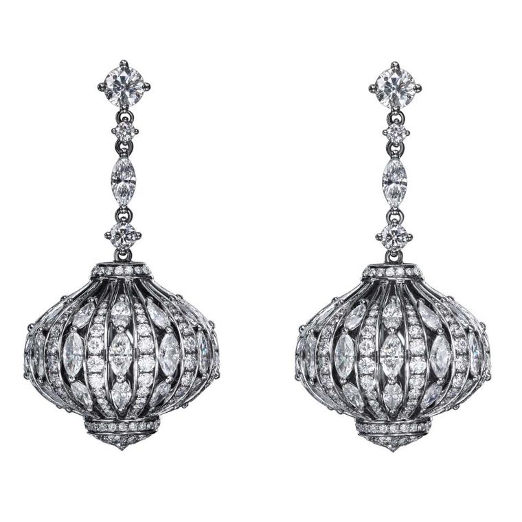 The Marquise earrings from No. THIRTY THREE in 18 carat black gold with white diamonds