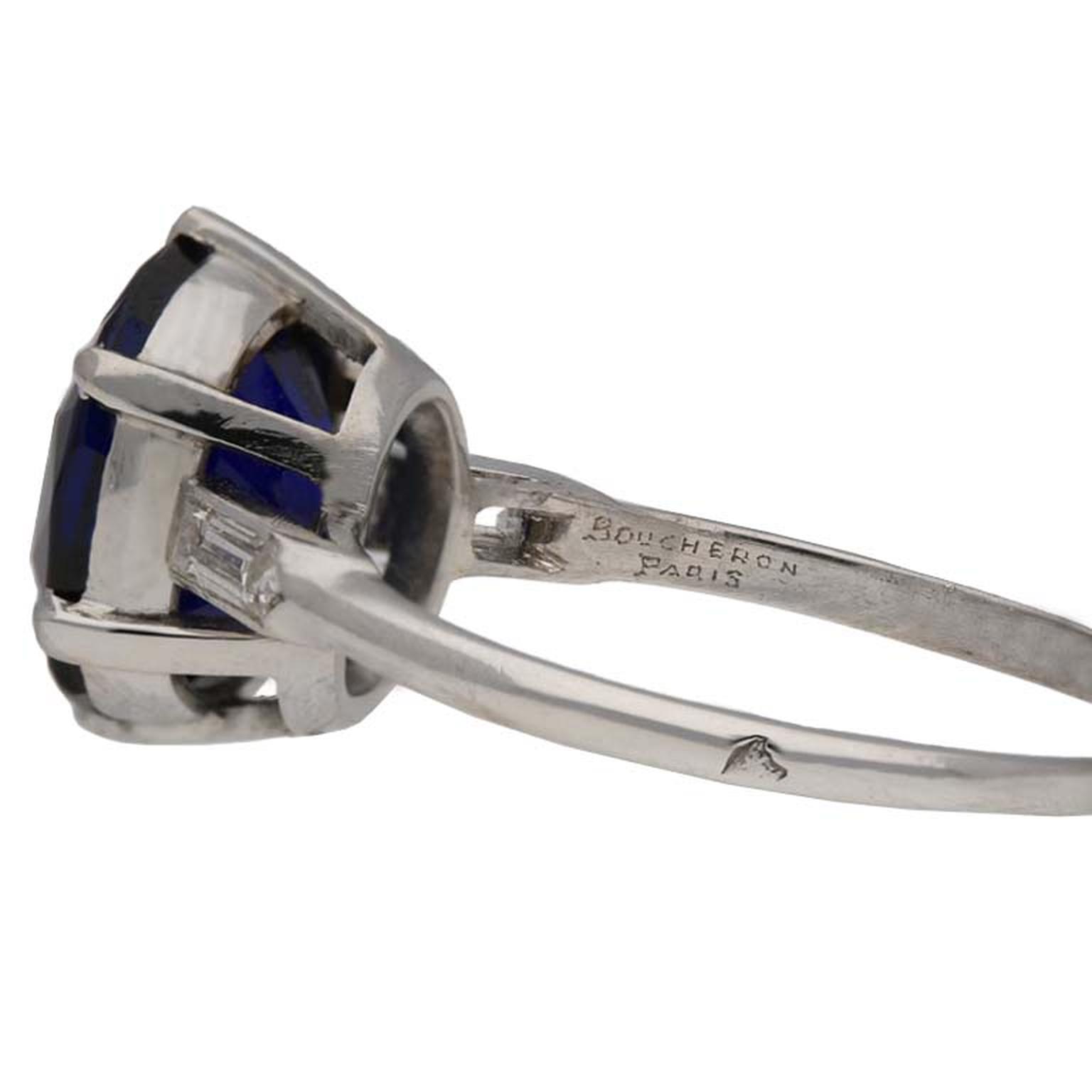 Boucheron sapphire and diamond engagement ring, side view