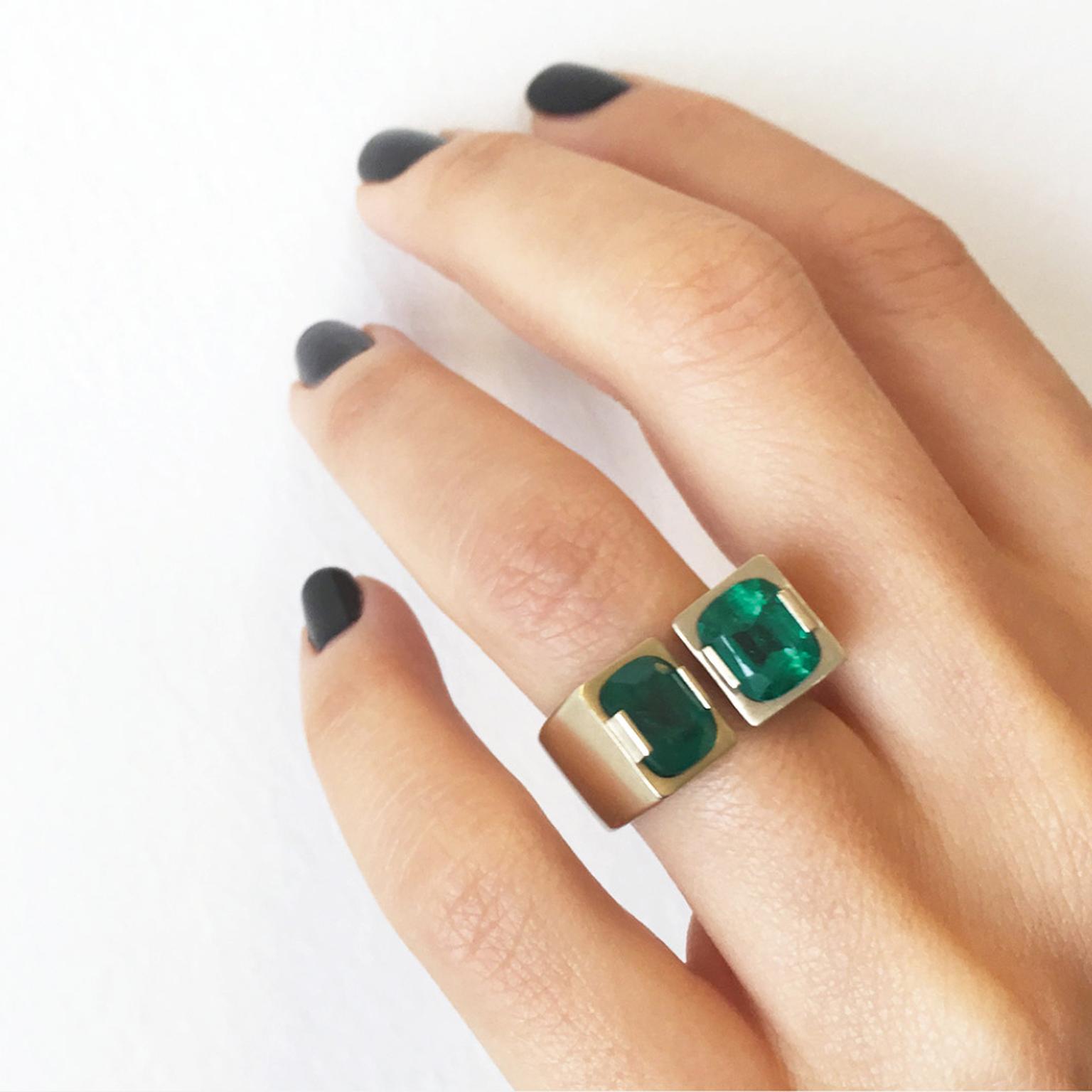 Dina Kamal Twin Colombian emerald ring