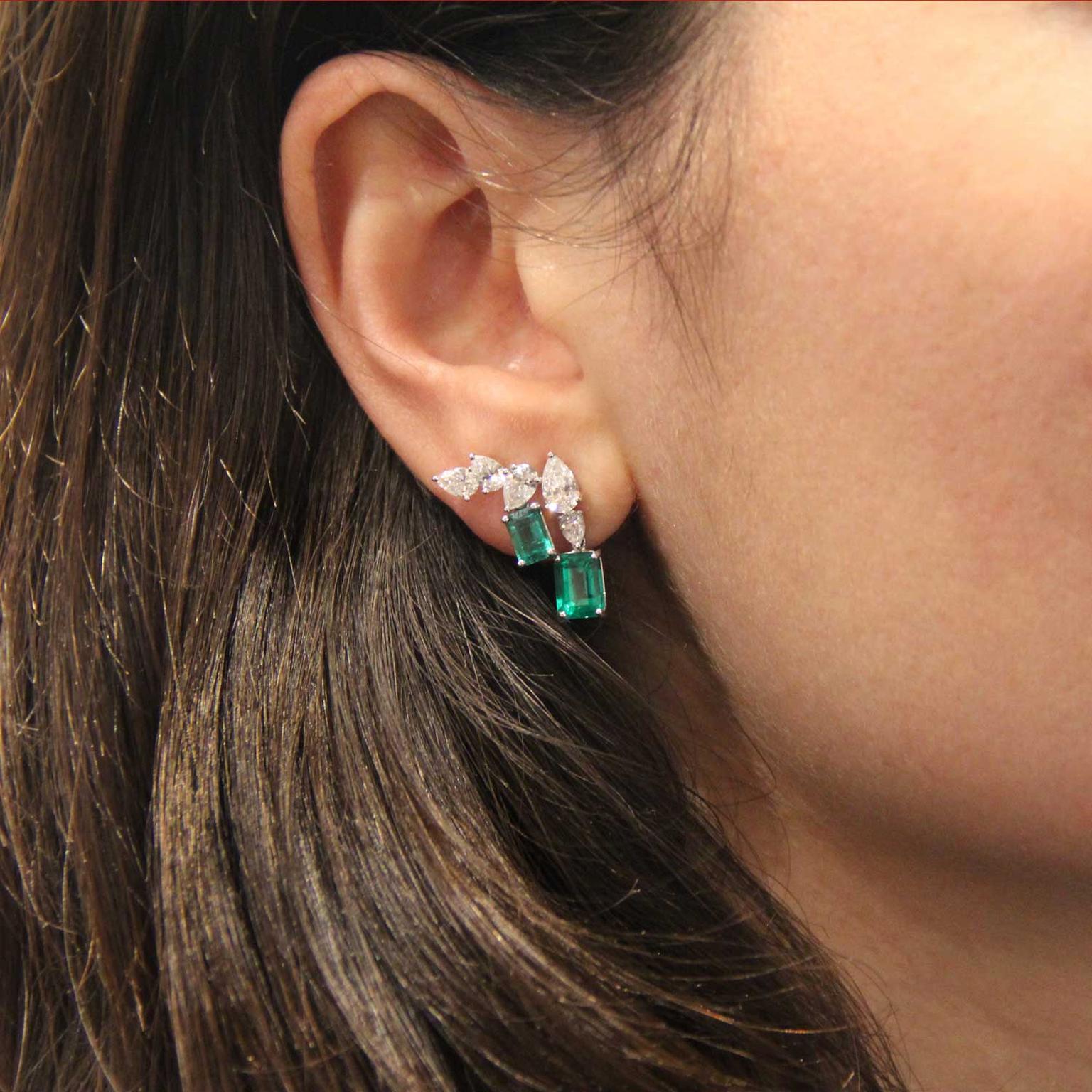 William & Son MYA diamond and emerald earrings