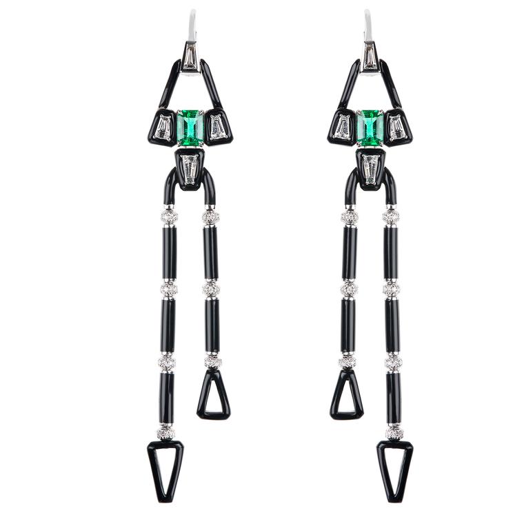 Nikos Koulis Oui earrings in white gold with emeralds