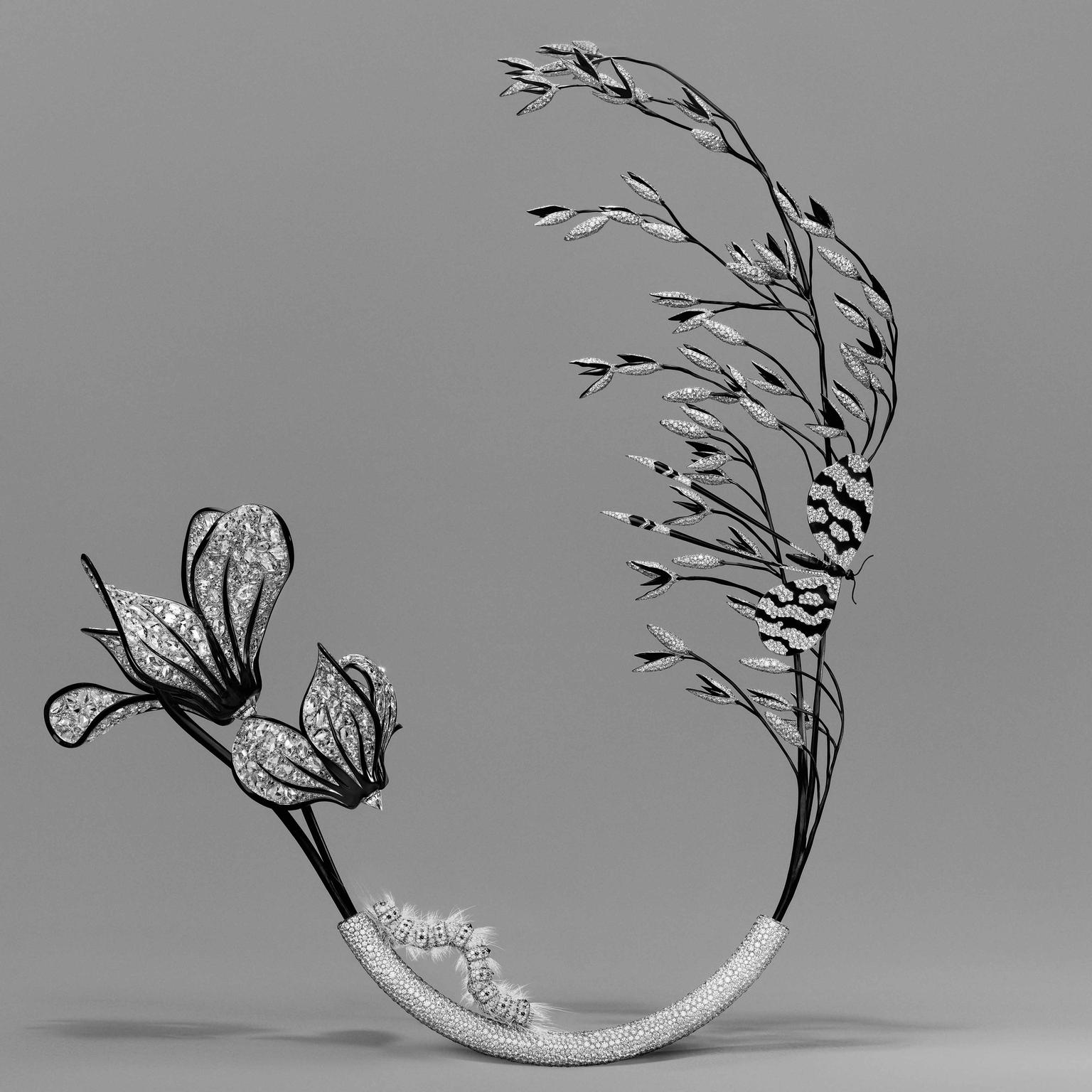 Composition No4 Cyclamen and oat, joined by a butterfly and a caterpillar by Boucheron 
