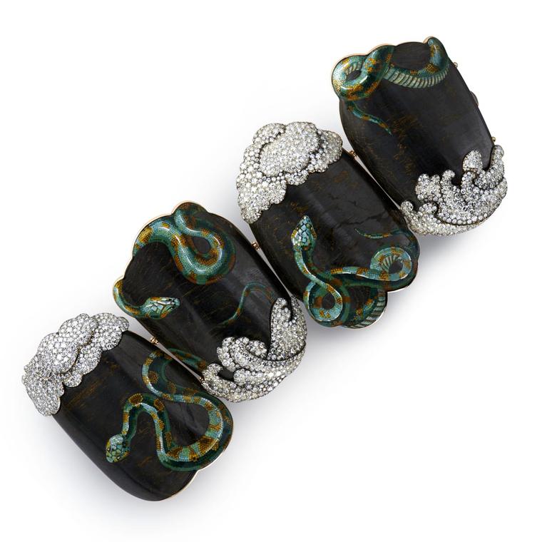 Micromosaic carbon fibre bronze gold diamond bracelet by Vamgard