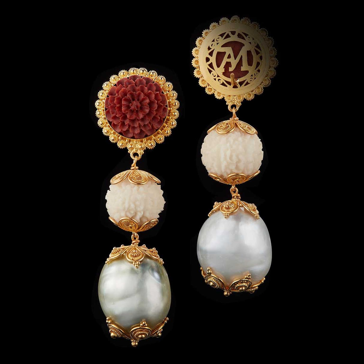 Alexandra Mor Tagua nut and baroque pearl Lotus earrings
