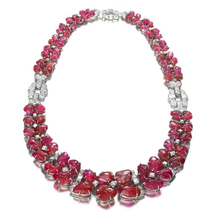Van Cleef & Arpels Art Deco necklace with carved rubies and diamonds from 1929