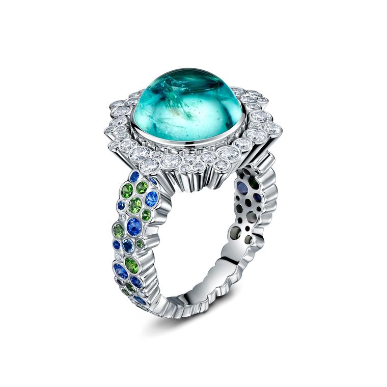 Cannelé Delire Paraiba tourmaline cocktail ring