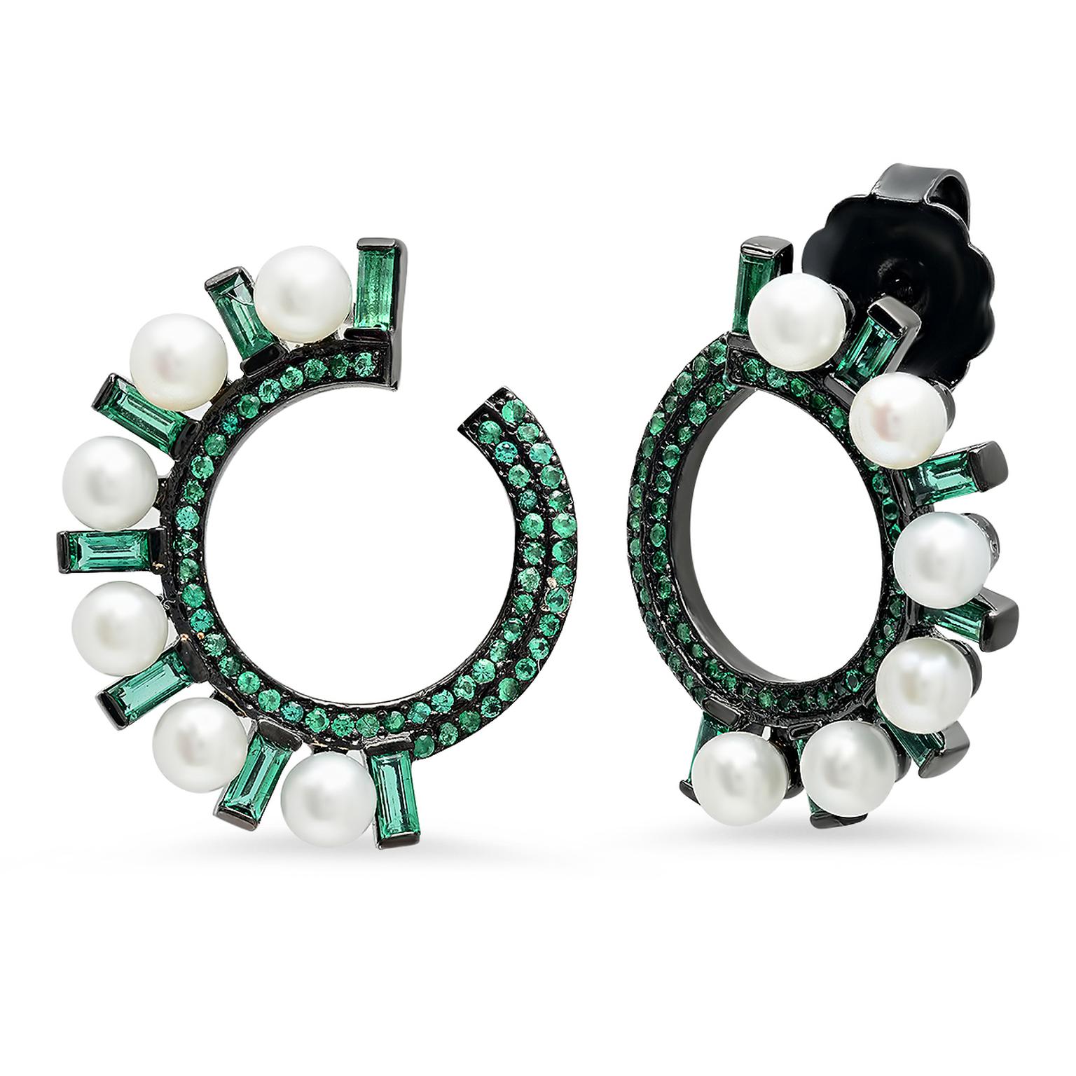 Colette Huggies emerald and pearl earrings