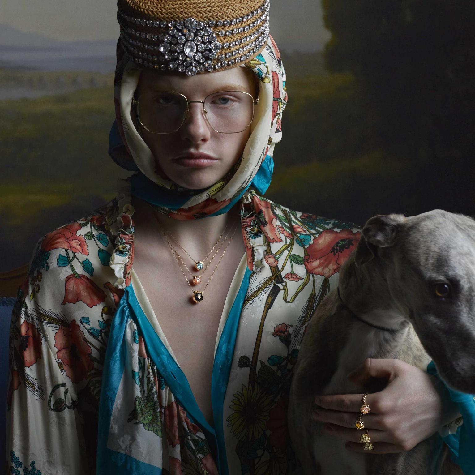 Gucci Le Marche des Merveilles jewels in portrait with greyhound Julia Hetta photography