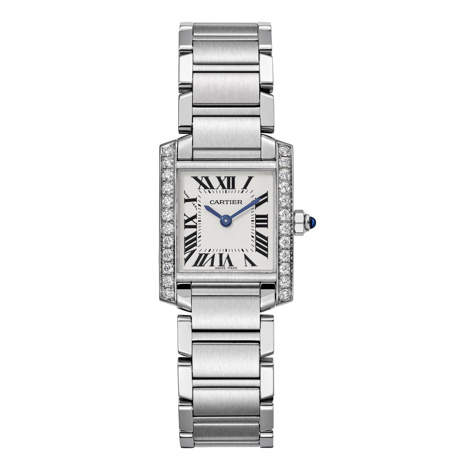 Cartier Tank Française small steel watch with diamonds