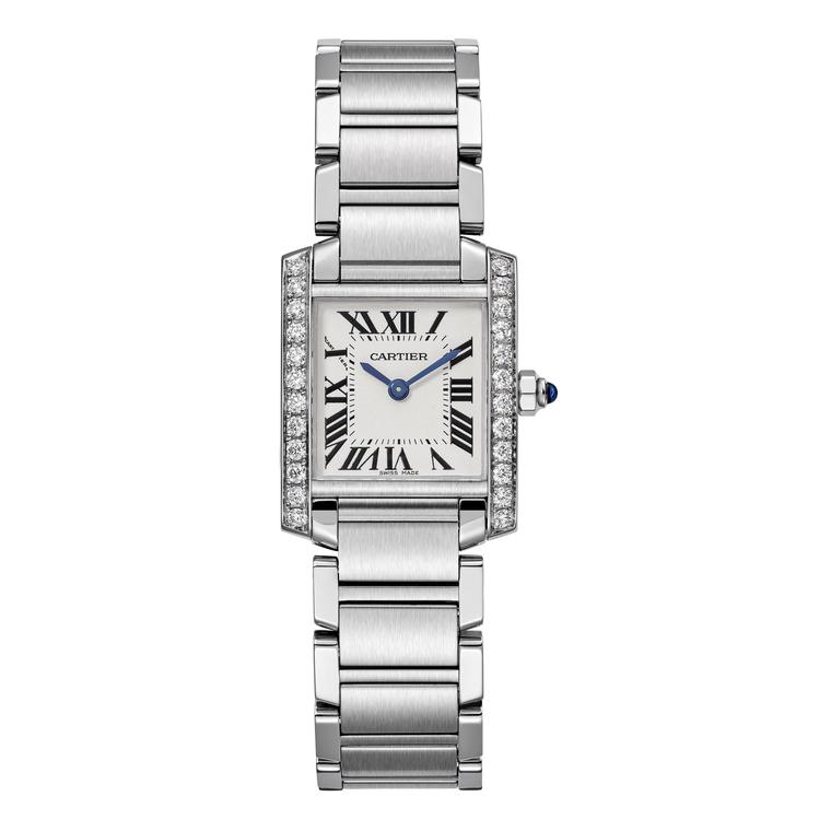 Cartier Tank Française small steel watch with diamonds