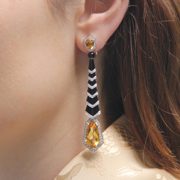 Avakian Gatsby earrings in black onyx and citrines