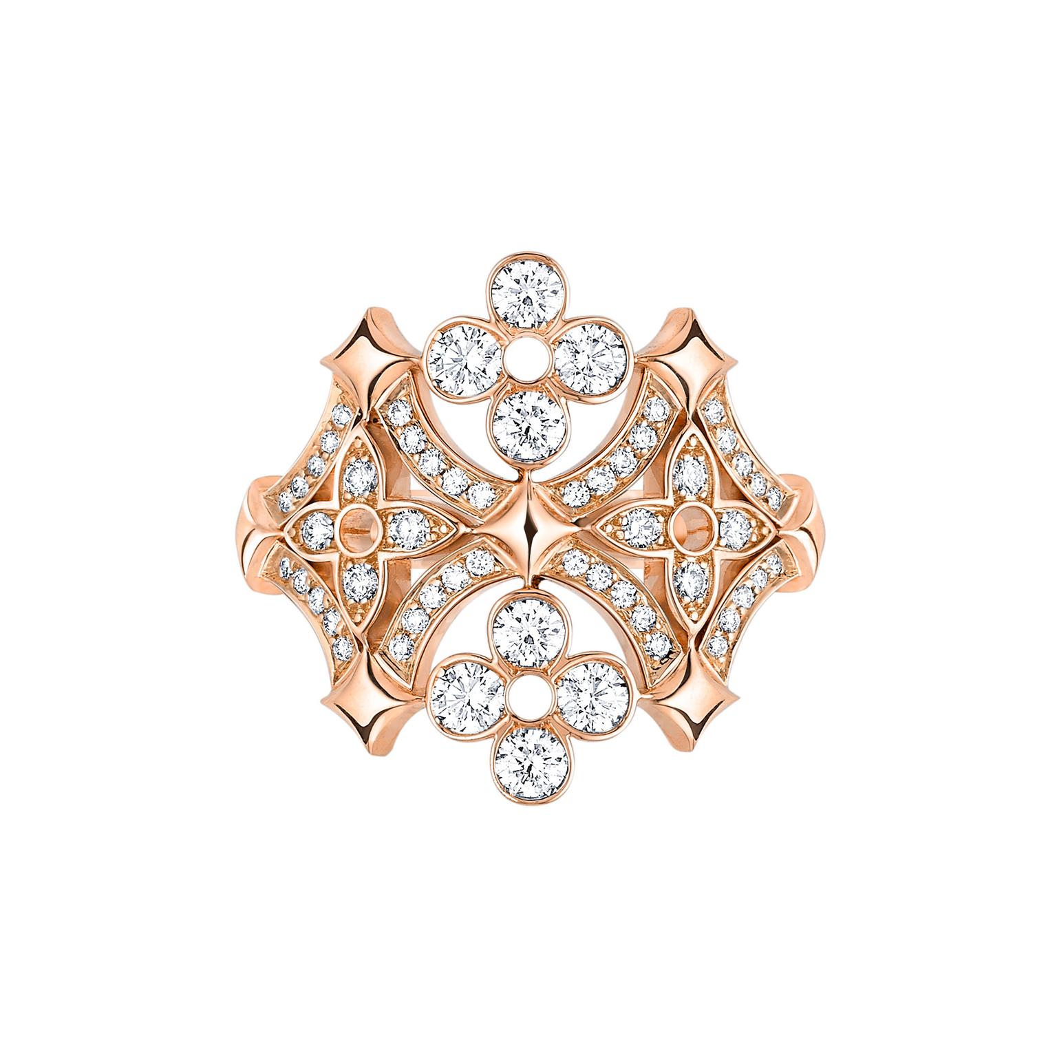 Louis Vuitton Dentelle de Monogram pink gold and diamond ring