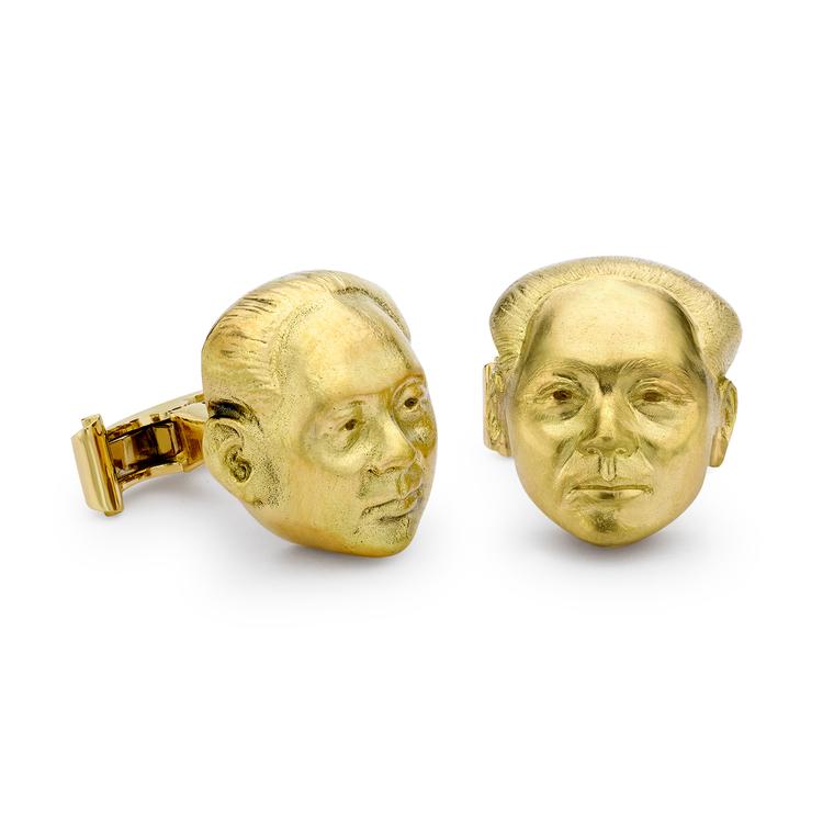 Customised portrait cufflinks in yellow gold