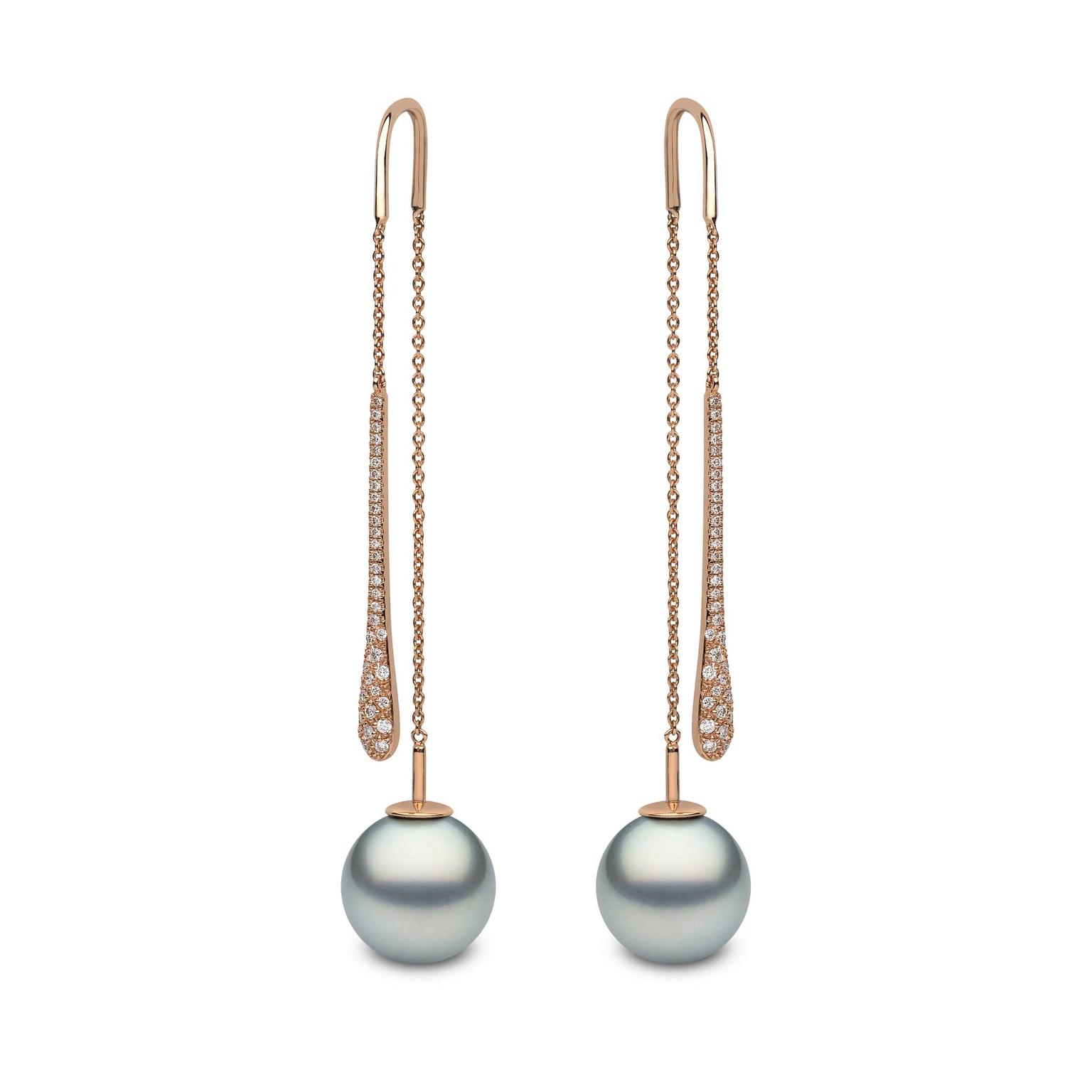 YOKO 18ct rose gold Pendulum earrings with tahitian pearls and diamonds
