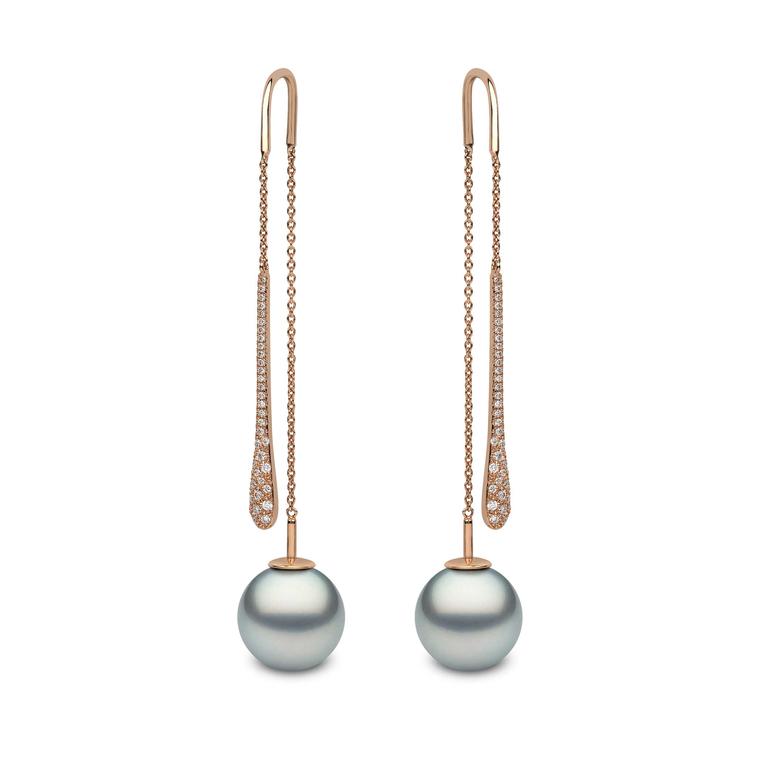 YOKO 18ct rose gold Pendulum earrings with tahitian pearls and diamonds