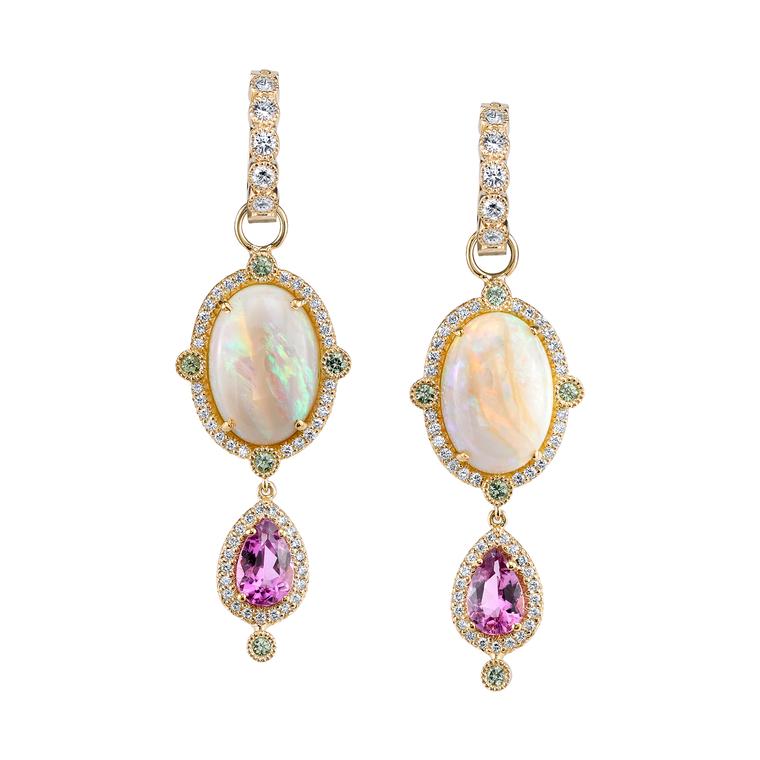 Rosa opal earrings with purple tourmalines