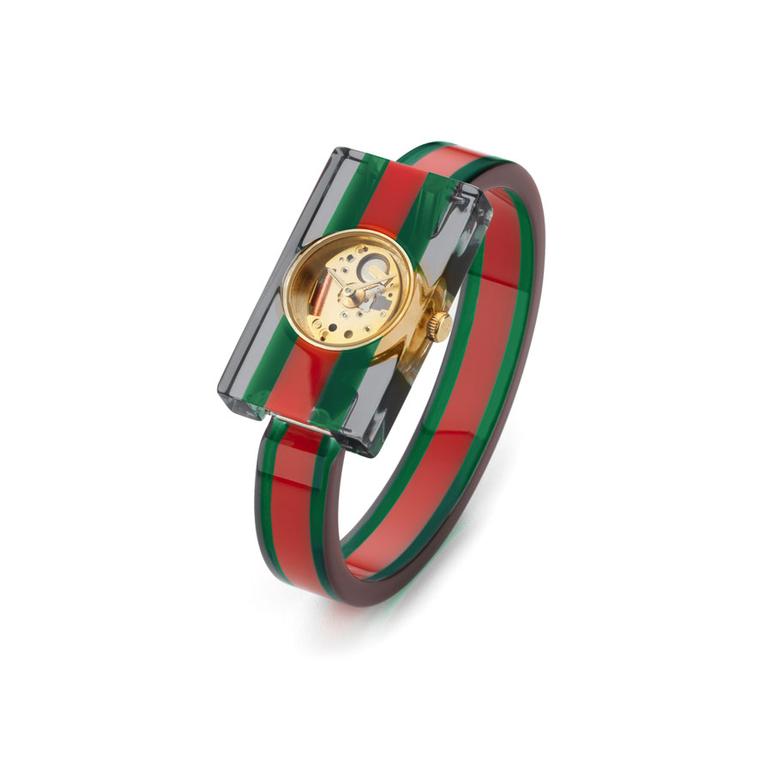 Gucci Green Red Green watch with Plexiglas
