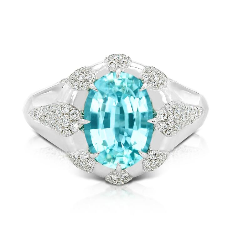 Brazilian Paraiba tourmaline ring with diamonds