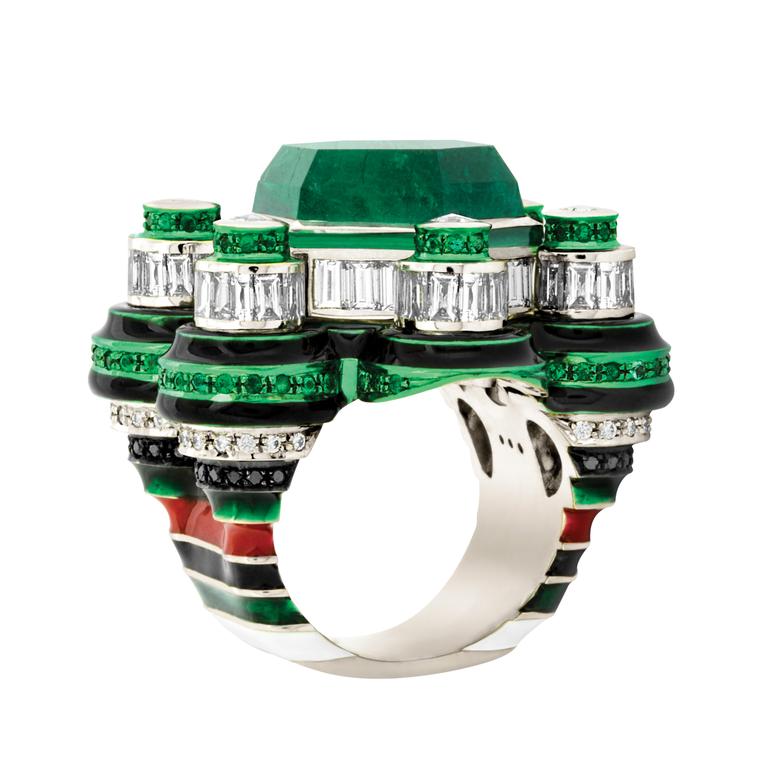 Poptails Space Station emerald and diamond cocktail ring