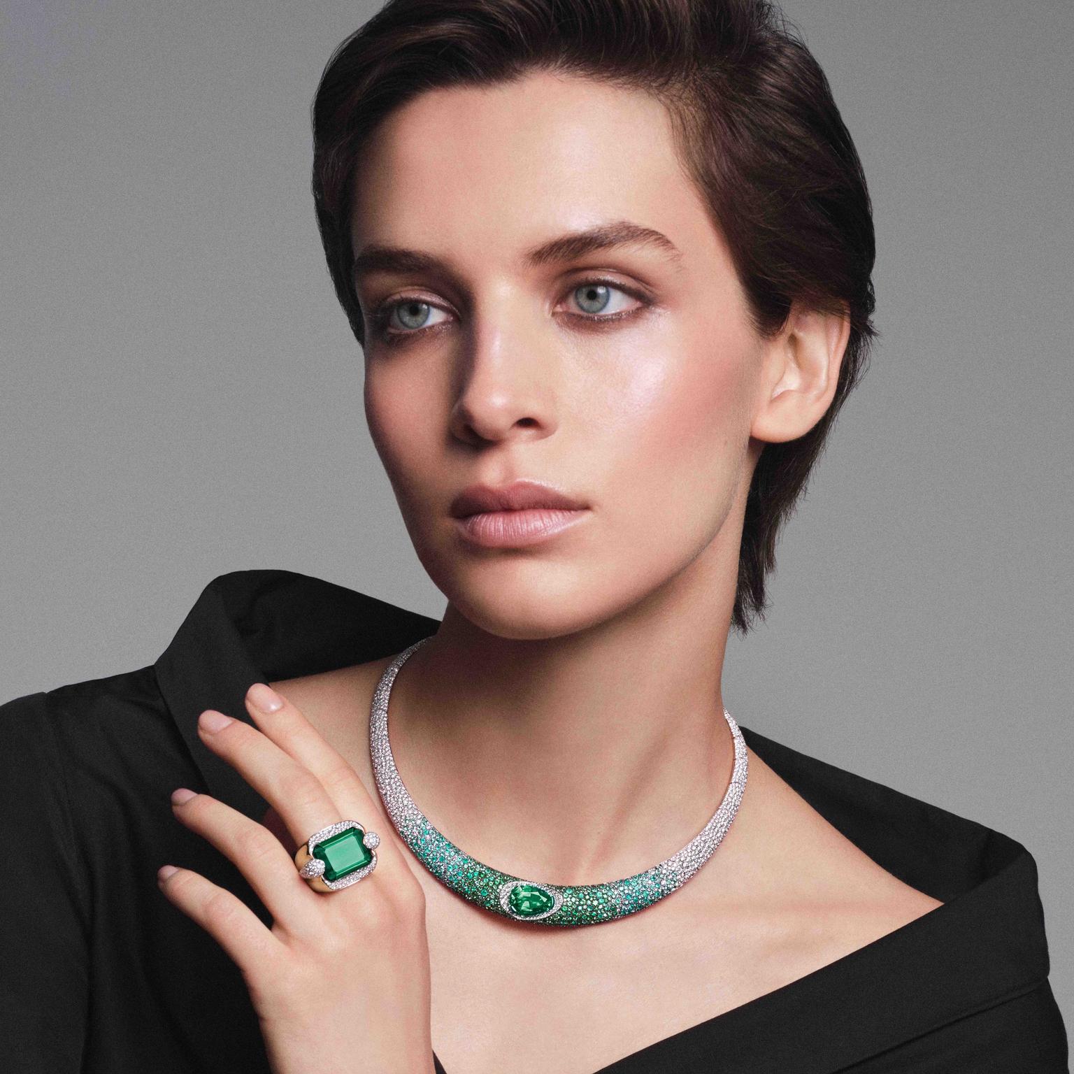 Silent Lagoon necklace by Pomellato on model