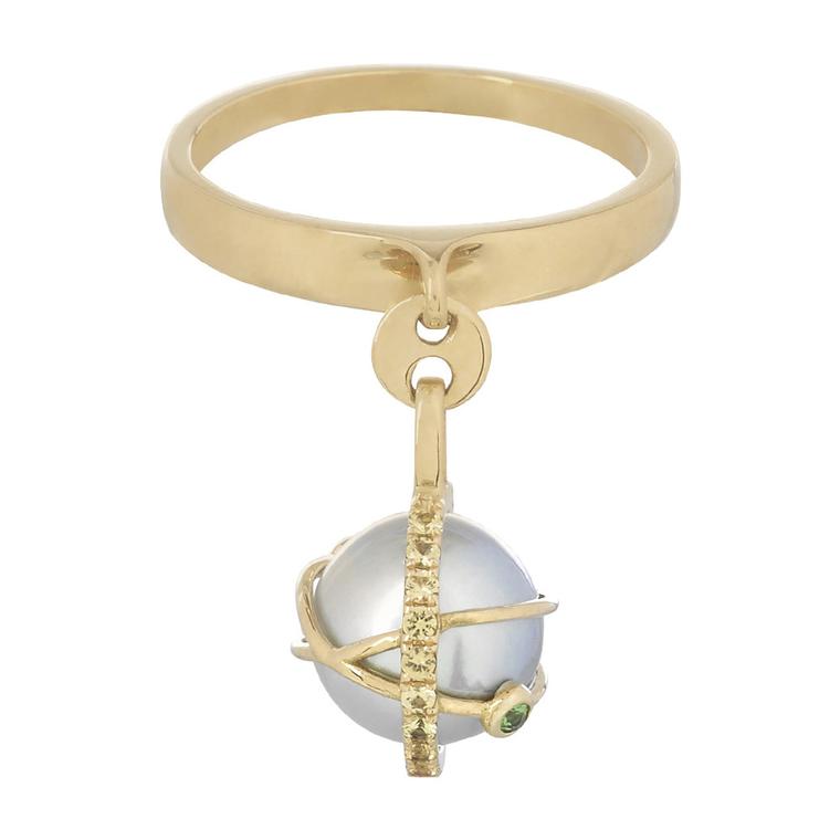 ikuria Laika grey Akoya pearl charm ring