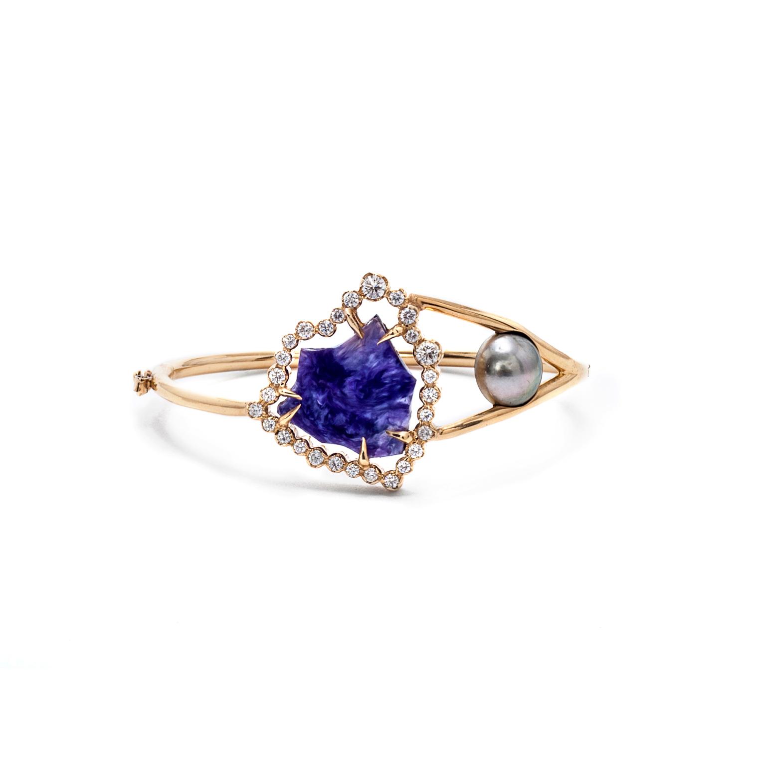 Jordan Alexander charoite and Tahitian pearl ring