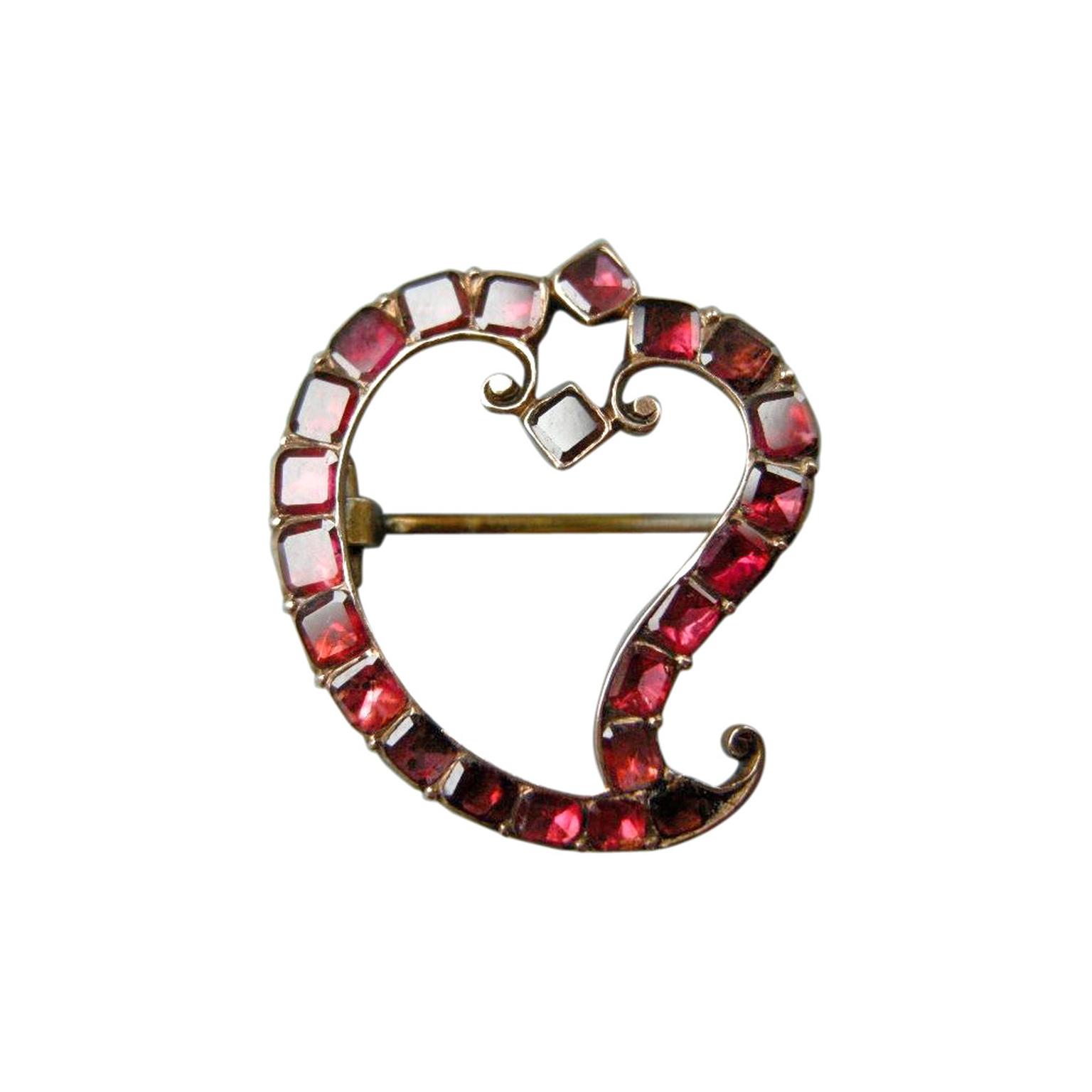 Simon Millad witches heart gold garnet brooch