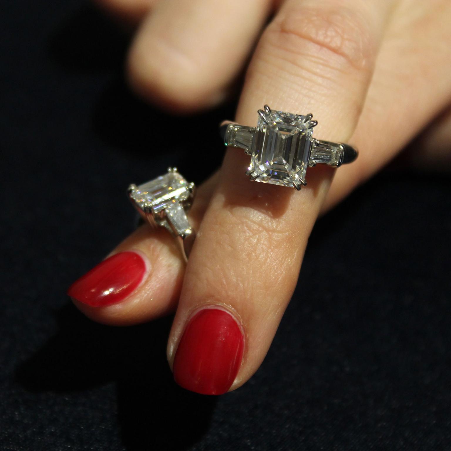 Classic Winston emerald cut diamond engagement ring Harry