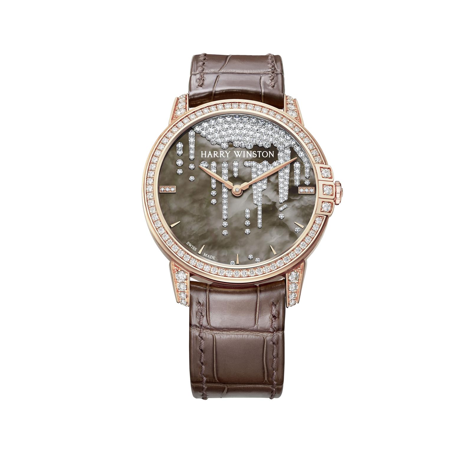 Harry Winston Midnight Diamond Stalactite rose gold pearl watch