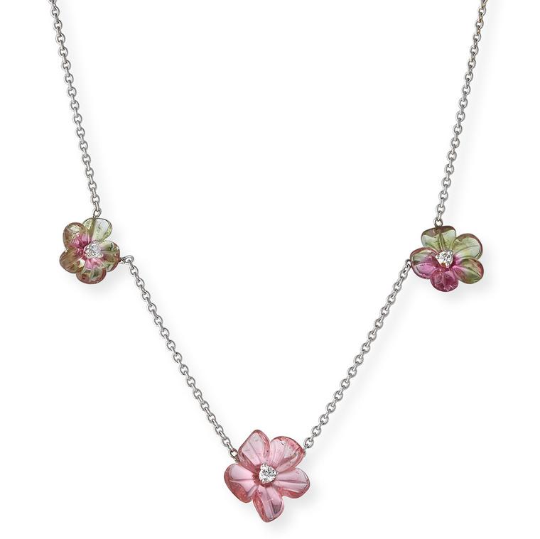 Rina Limor carved watermelon tourmaline flower necklace 