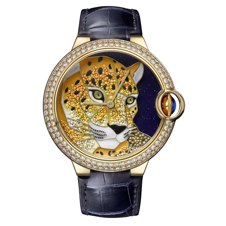 Ballon Bleu de Cartier watch Enamel granulation with panther motif Calibre 049