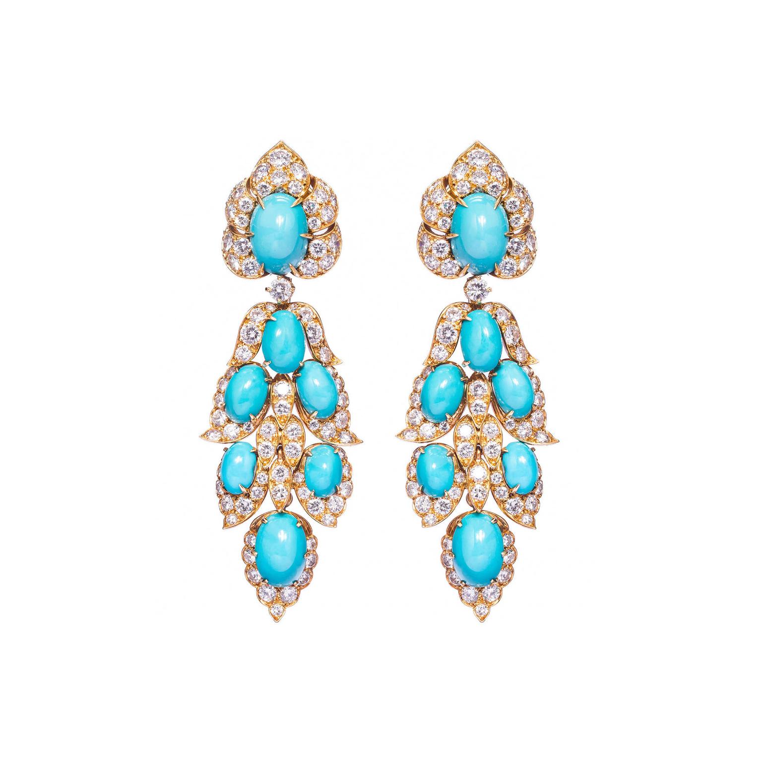 Epoque Fine Jewels turquoise and diamond pendant earrings