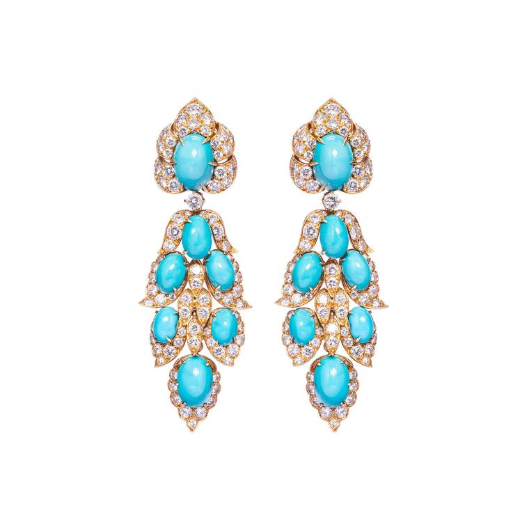 Epoque Fine Jewels turquoise and diamond pendant earrings
