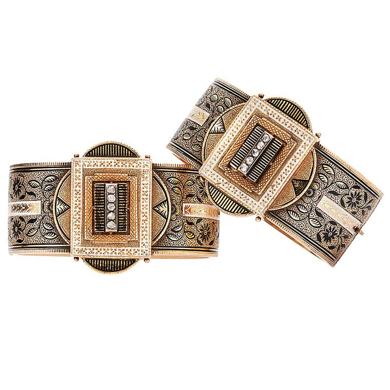 Fred Leighton black and white enamel tracery cuffs