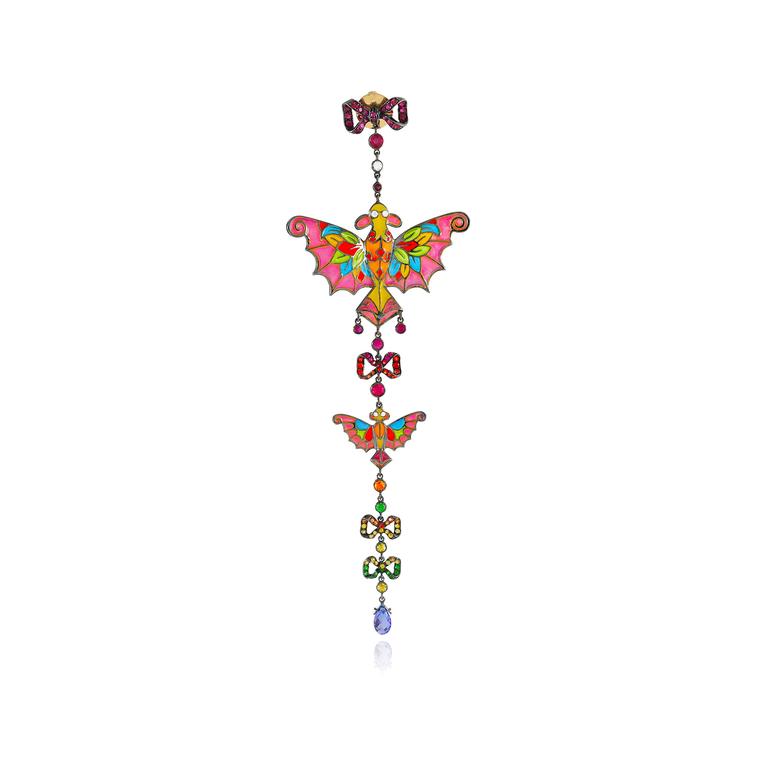 Lydia Courteille Kite collection  single earring in gold with coloured gemstones