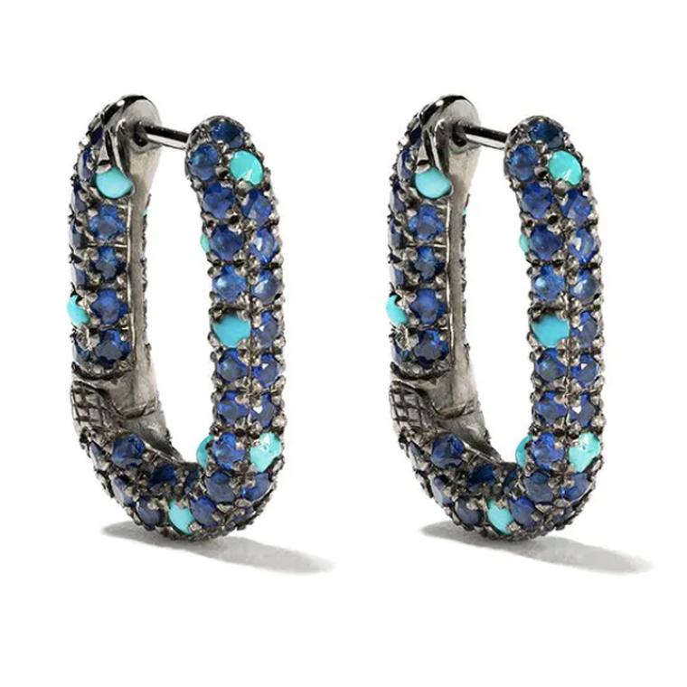 Turquoise and sapphire earrings by Selim Mouzannar