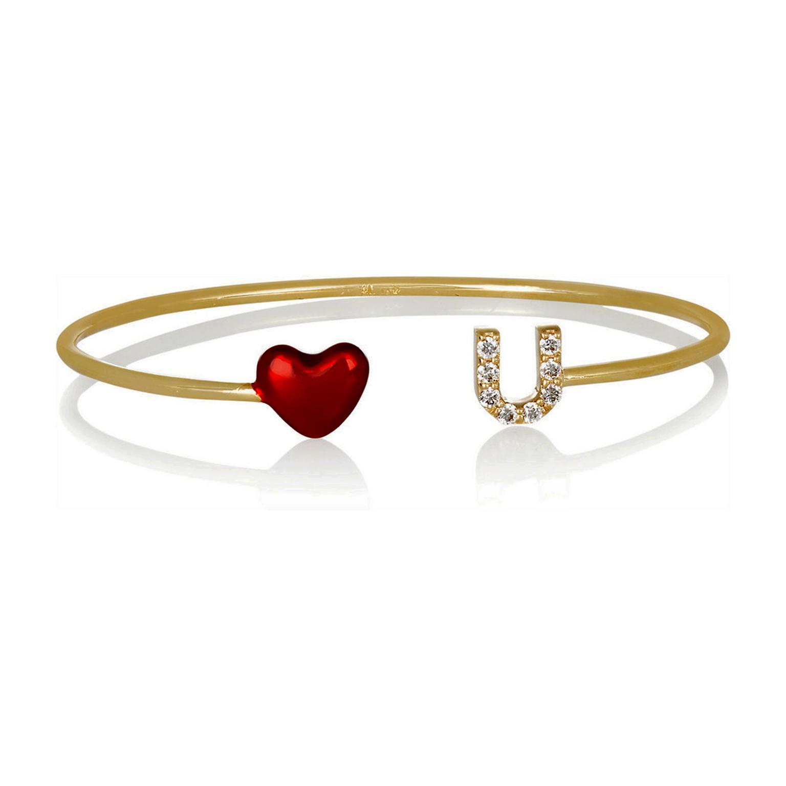 Alison Lou yellow gold, red enamel and diamond Heart cuff