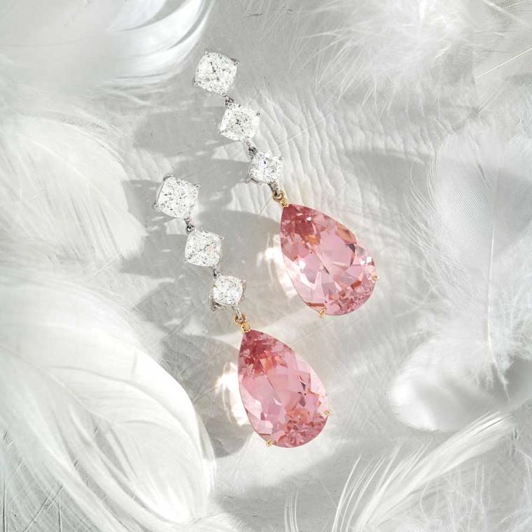 Doris Hangartner 3 tier diamond and morganite earrings