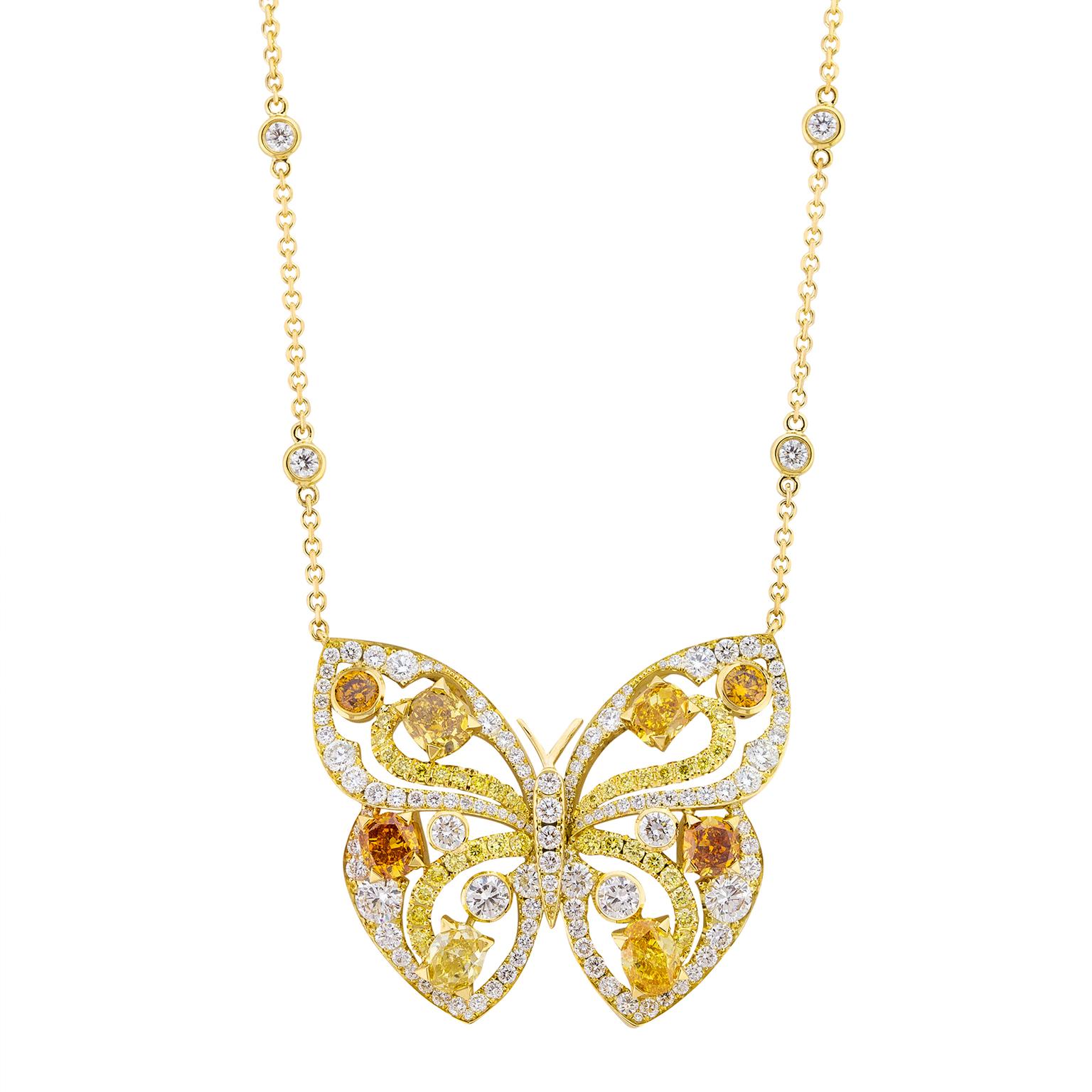 Boodles Papillon butterfly coloured diamond pendant