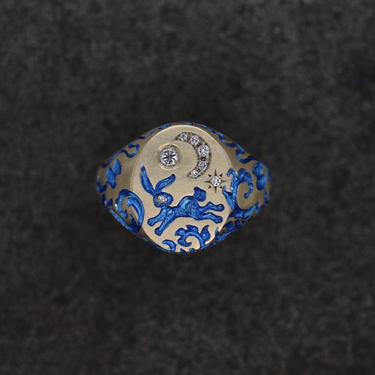 Mini rabbit and moon signet blue by Castro Smith