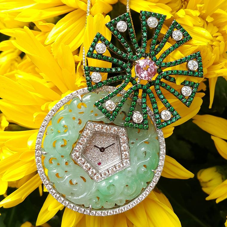 Anita So The Secret jadeite brooch watch