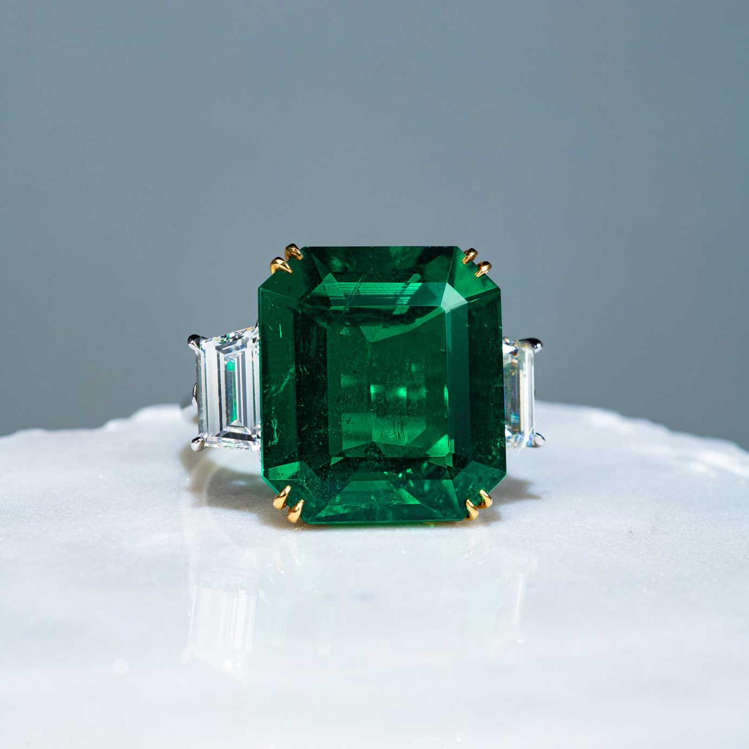 14.35-carat Colombian emerald and diamond ring