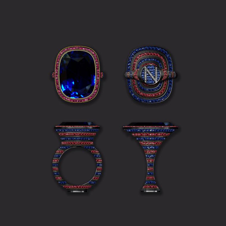 Maxim V Vivid Treasures ring with Ceylon sapphire and ruby