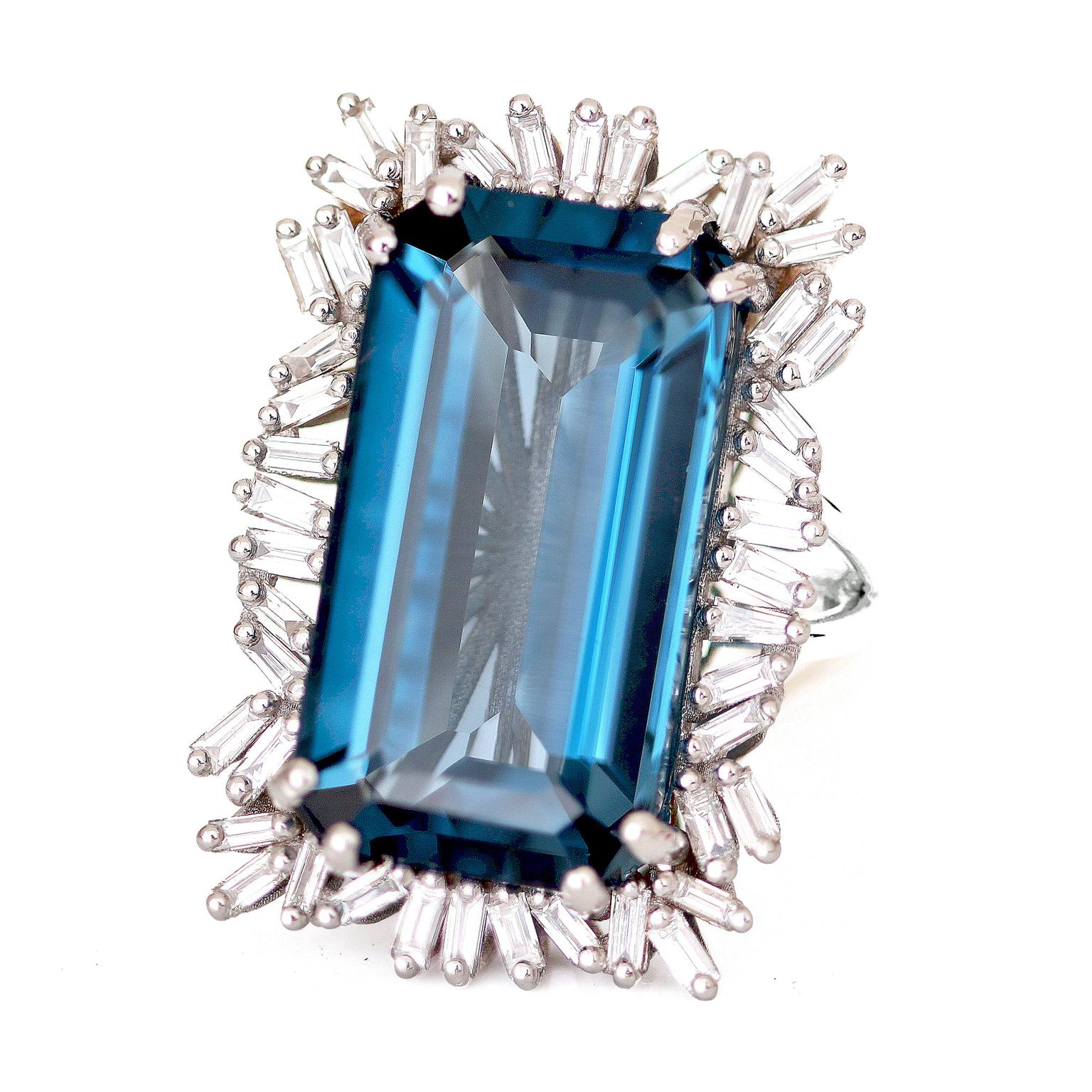 Suzanne Kalan blue topaz and diamond cocktail ring