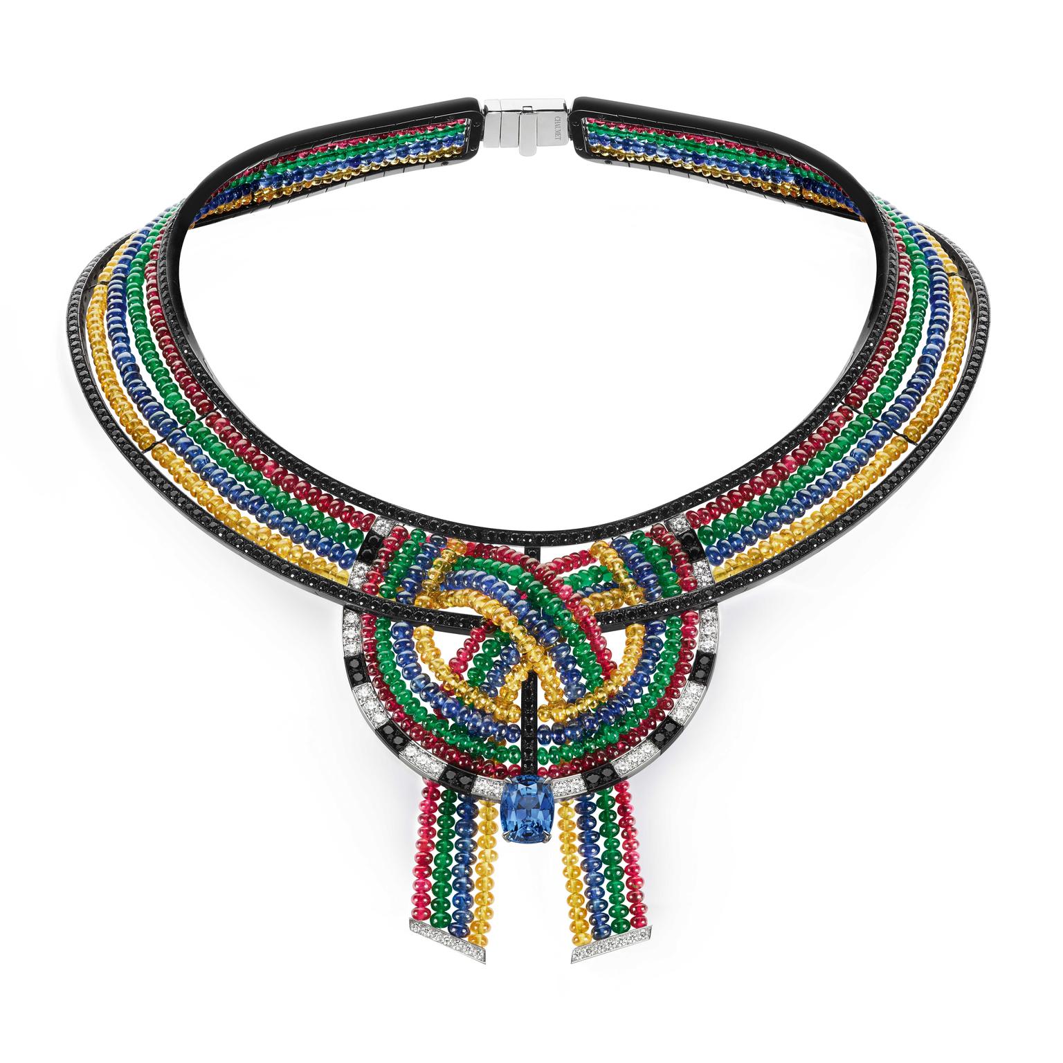Chaumet Ronde de Pierres spinel, emeralds, sapphire and mandarine garnet necklace inspired by Sudan and Kenya