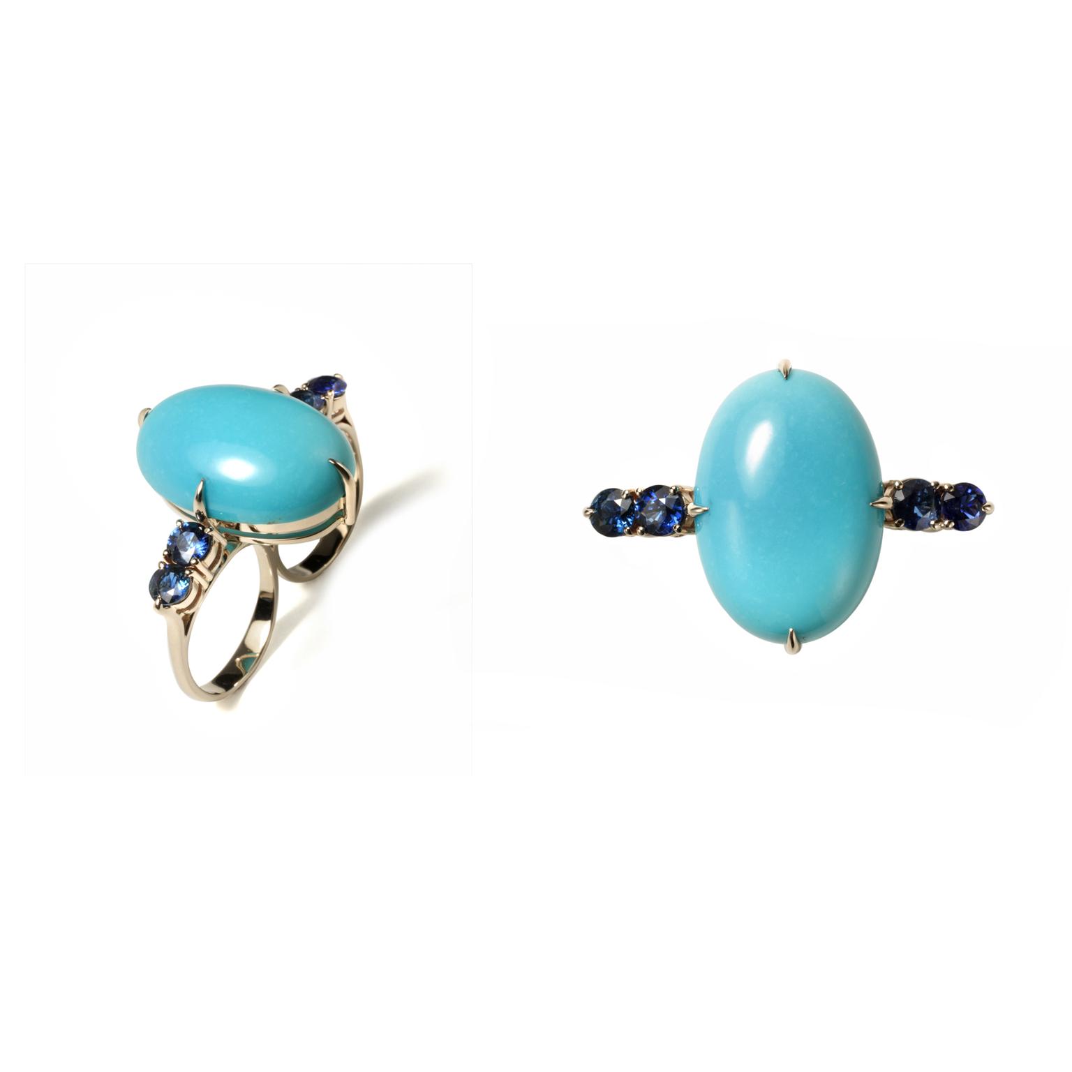 Ara Vartanian double finger turquoise sapphire ring